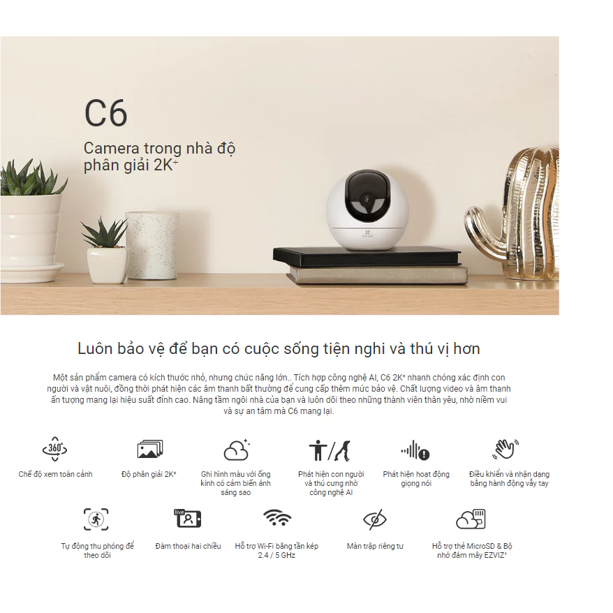 Camera Wifi quay quét 2K, tích hợp AI EZVIZ C6 4MP