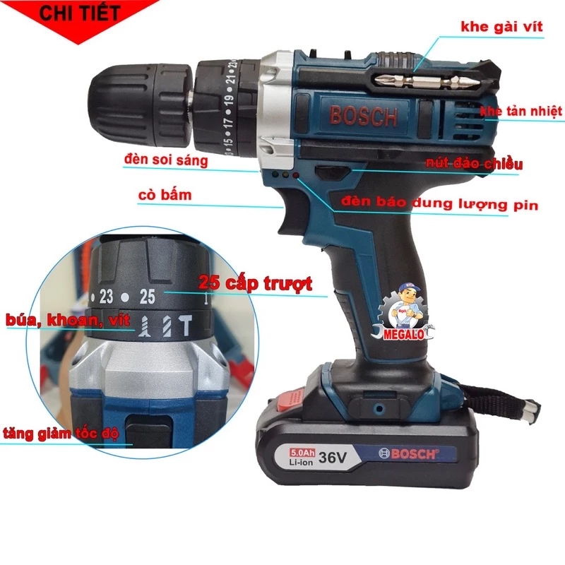 Máy Khoan Pin Bosch 36V + Tặng kèm Full phụ kiện