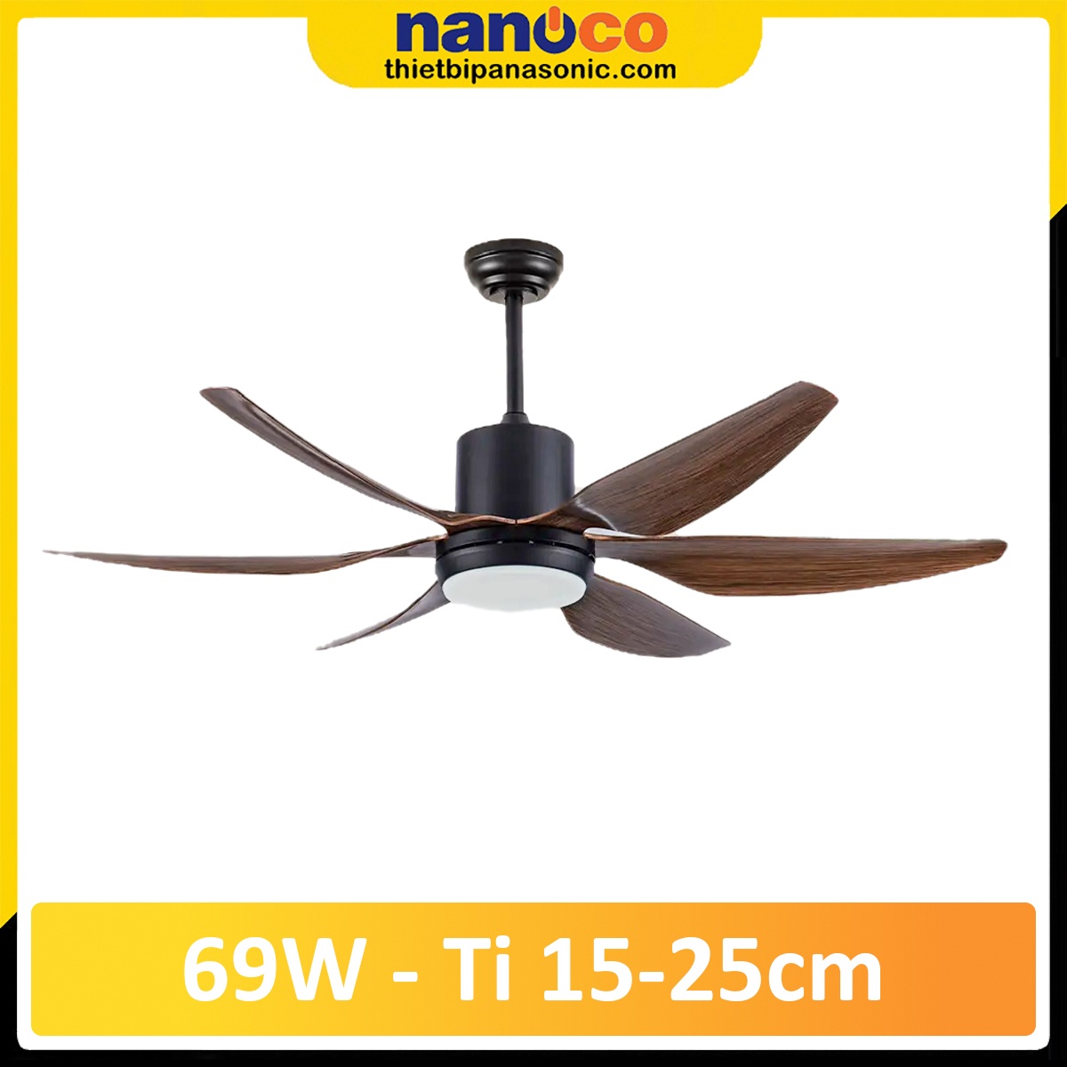 Quạt trần Nanoco NCF5462-PL 6 cánh, có đèn, màu vân gỗ