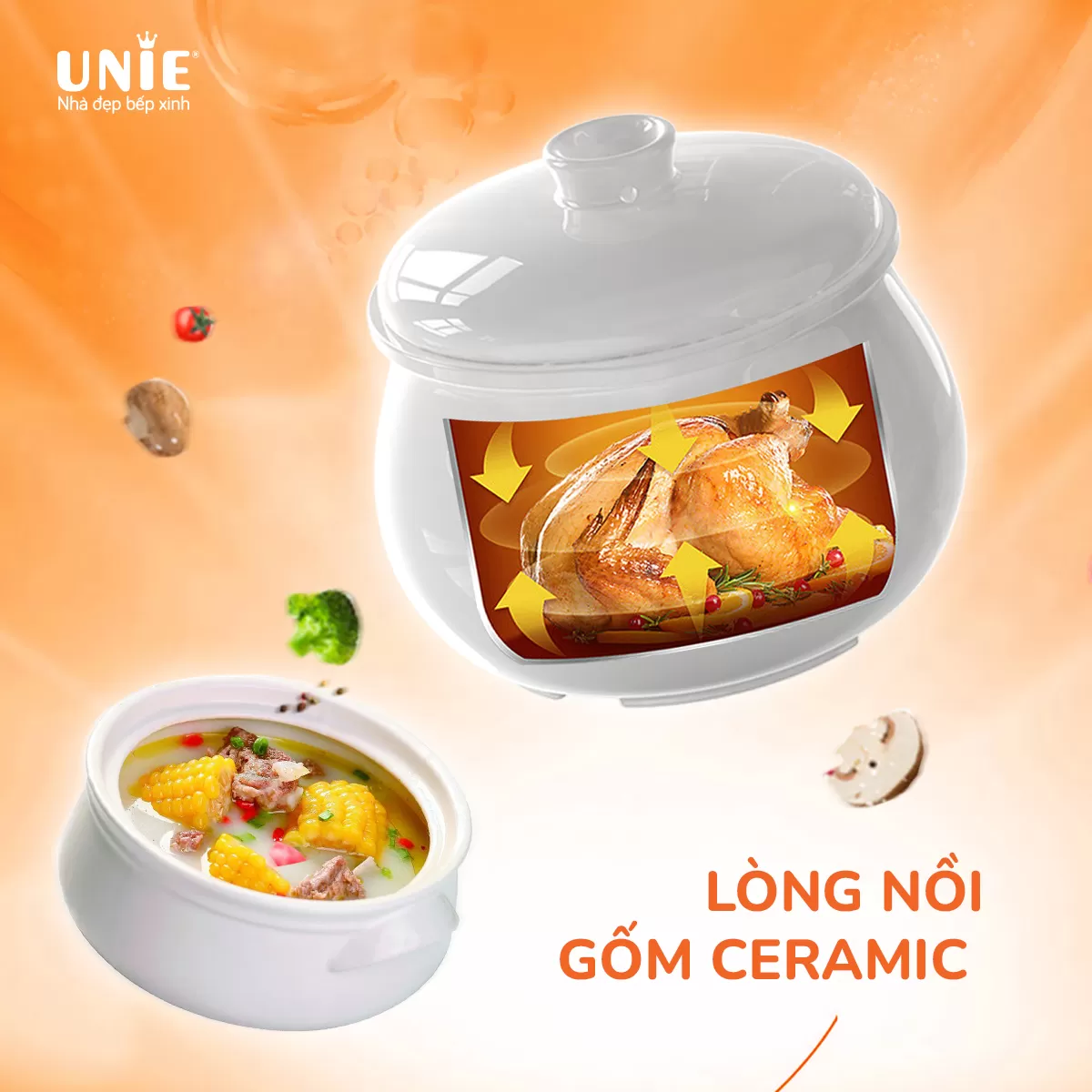 Nồi nấu chậm Unie USC10W dung tích 1L, lòng nồi gốm ceramic