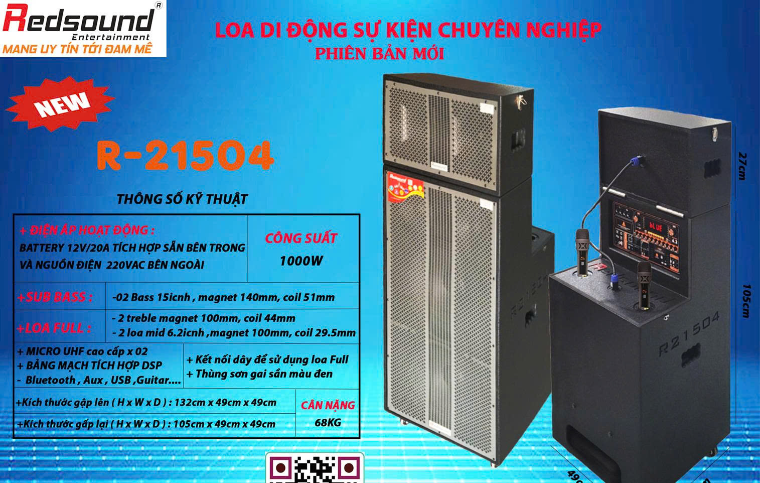 Loa di động sự kiện chuyên nghiệp 1000W R-21504
