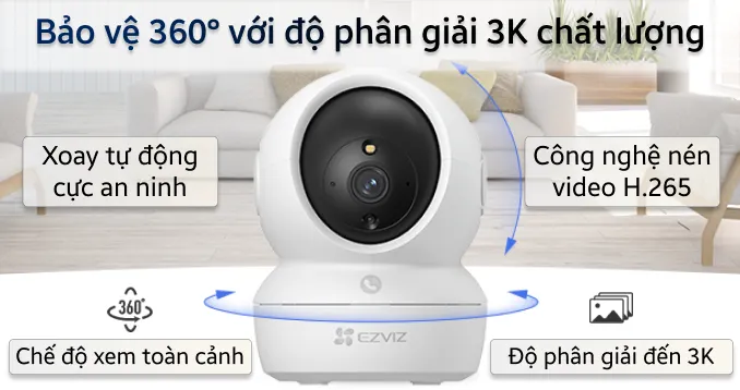 Camera Ezviz Xoay 360 Trong Nhà H6C Pro 3K (5.0MP)