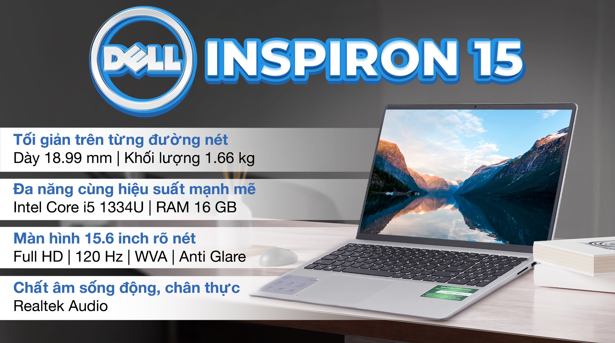 Laptop Dell Inspiron 15 3530 i5 1334U/ 16GB/ 512GB/ 120Hz/ OfficeHS/ Win11 (N5I5340W1)
