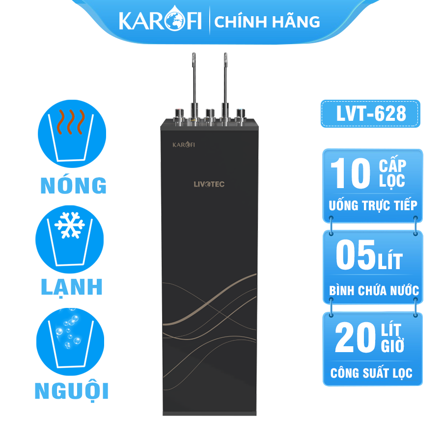 Máy lọc nước KAROFI RO nóng lạnh nguội Livotec 10 cấp - LVT - 628