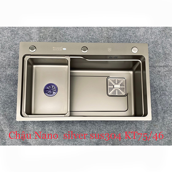 Chậu rửa bát 1 hố màu Nano Silver Kagol 7546 (75x46cm)
