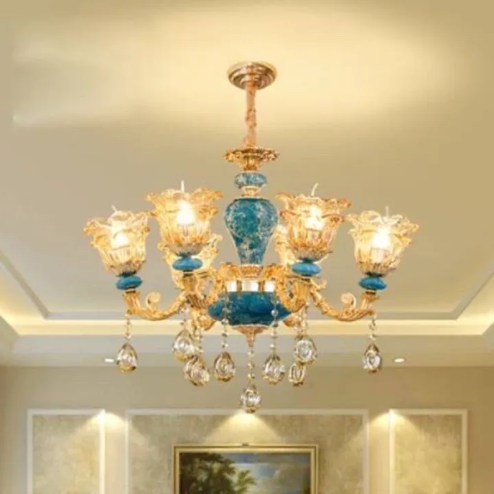 Đèn chùm đá xanh tân cổ điển 15 tay TBD-13/15T