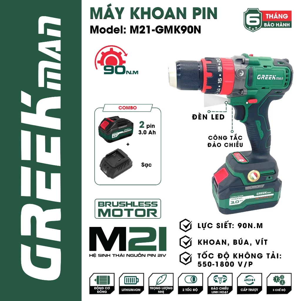 Máy khoan pin GREEKMAN M21-GMK90N 90Nm