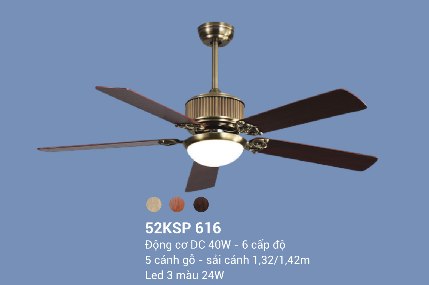 Quạt trần đèn 5 cánh gỗ Klasse 52KSP 616