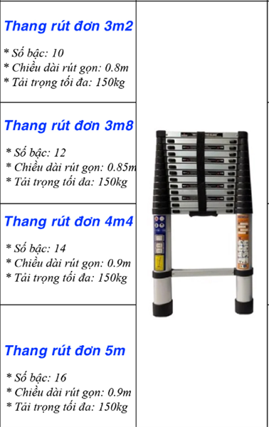 Thang nhôm rút đơn 3.8m Đông Á DA-N38
