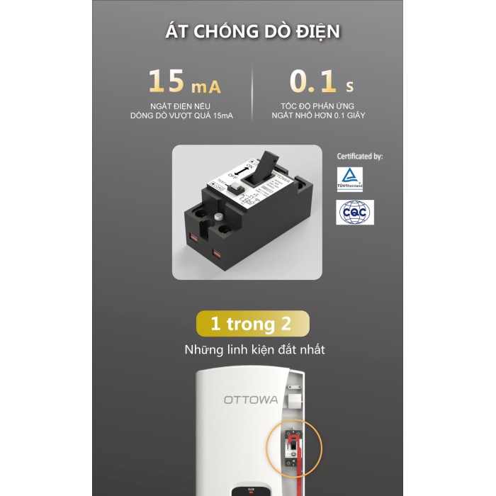 Máy nước nóng trực tiếp không có bơm trợ lực OTTOWA TC4502