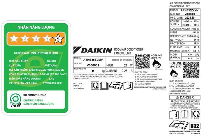 Máy lạnh Daikin Inverter 1.5 HP F/ATKB35ZVMV