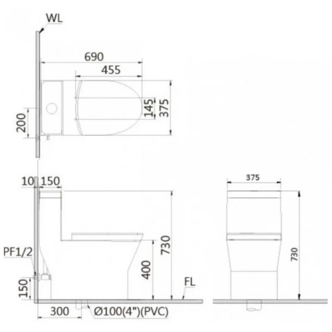 Bàn cầu liền khối nắp rơi êm C1374 CAESAR