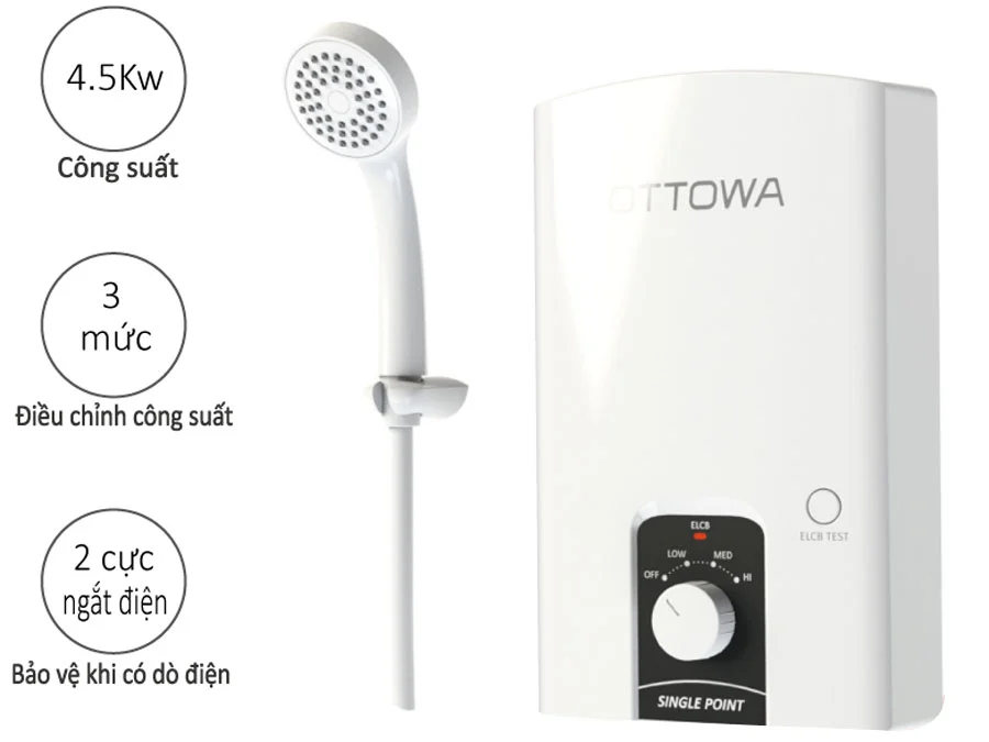 Máy nước nóng trực tiếp không có bơm trợ lực OTTOWA TC4502