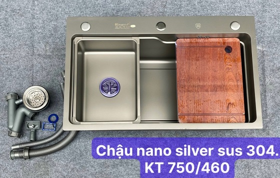Chậu rửa inox Nano đen 75x46cm