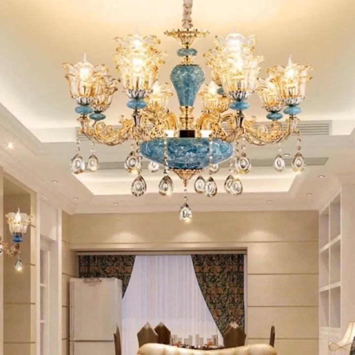 Đèn chùm đá xanh tân cổ điển 15 tay TBD-13/15T