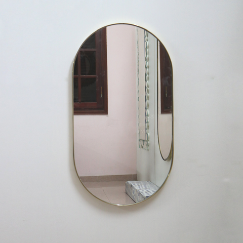 Gương 45x60cm oval viền nhôm vàng DKT