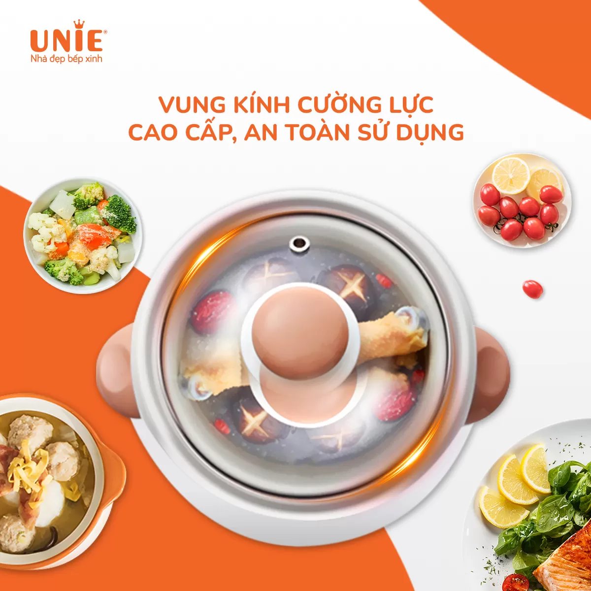 Nồi nấu chậm Unie USC10W dung tích 1L, lòng nồi gốm ceramic