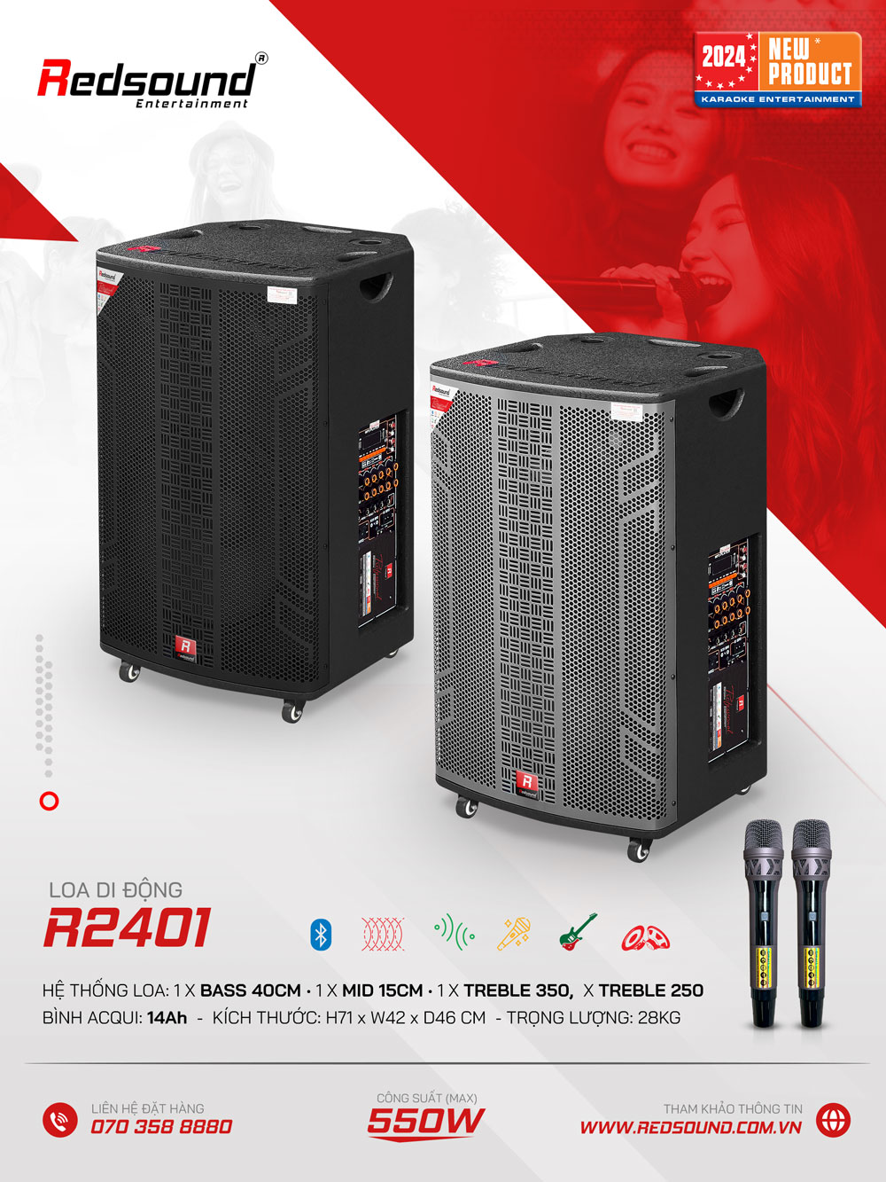 Loa kéo di động Redsound R2401 Bass 4 tấc