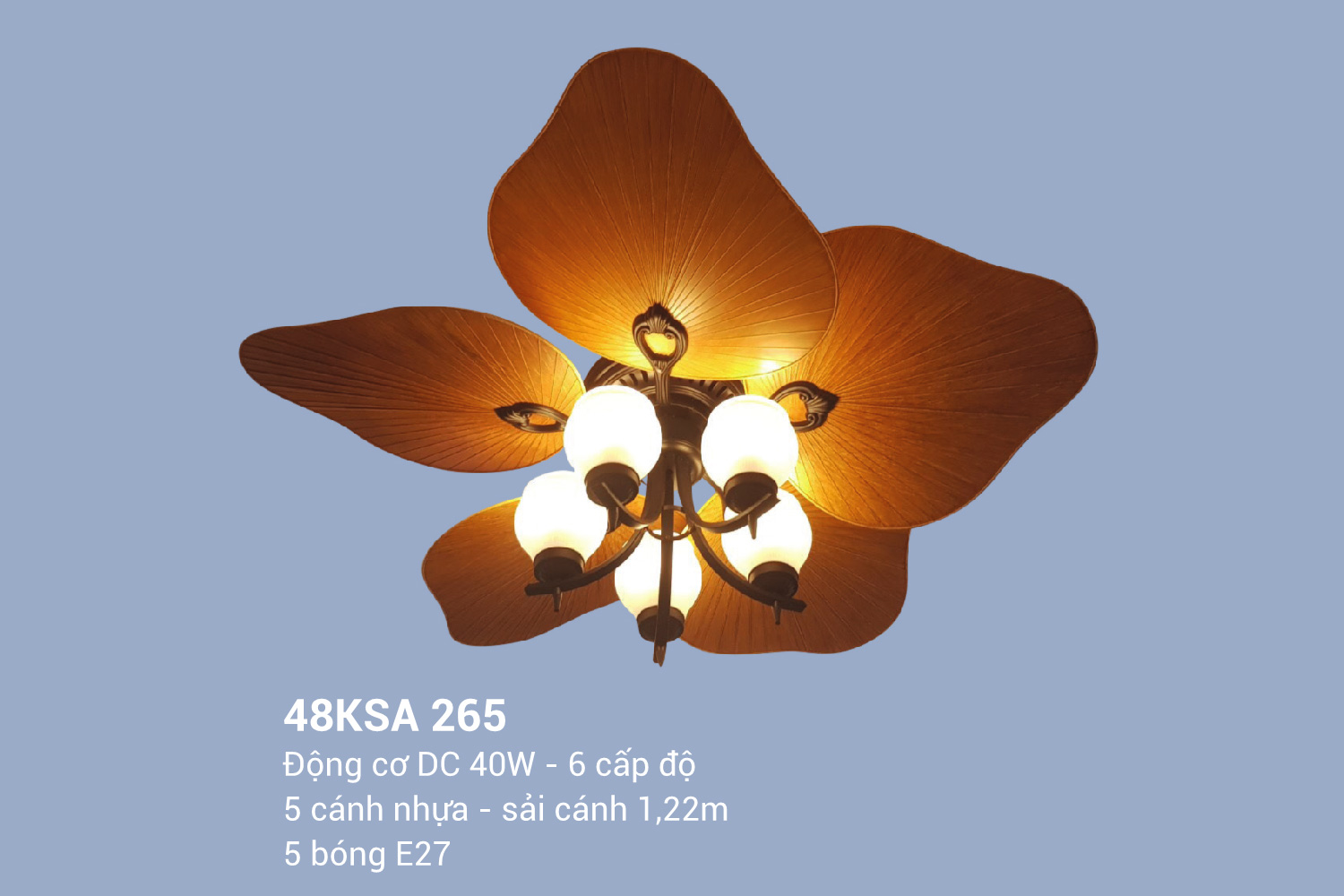 Quạt trần đèn 5 cánh lá cọ Klasse 48KSA 265