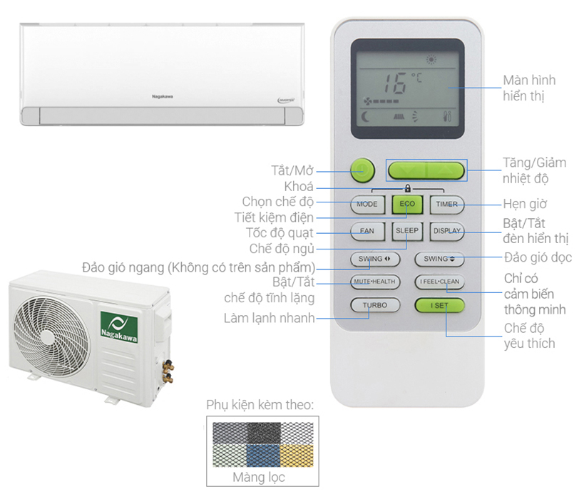 Điều hòa Nagakawa 18000BTU 1 chiều inverter 2HP NIS-C18R2U51