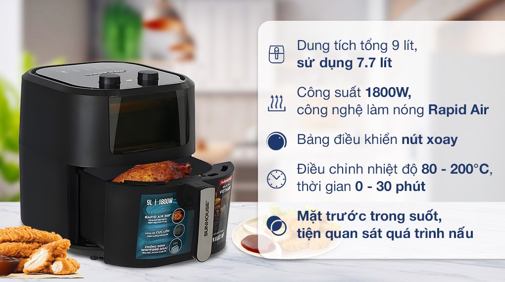 Nồi chiên không dầu Sunhouse SHD4036 9 lít