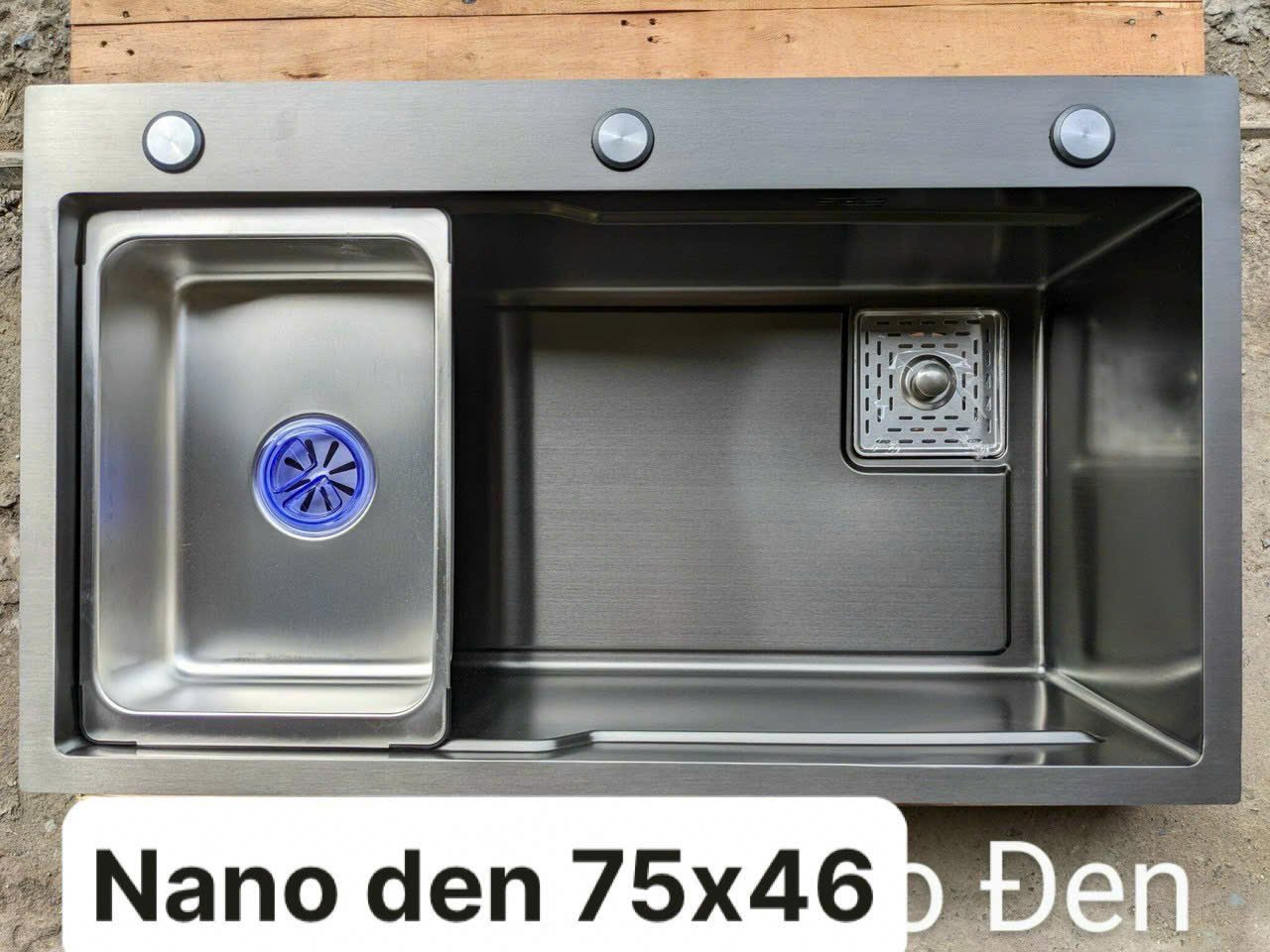 Chậu rửa inox Nano đen 75x46cm