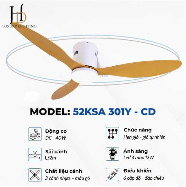 Quạt ba cánh Klasse 52KSA 301Y – CD