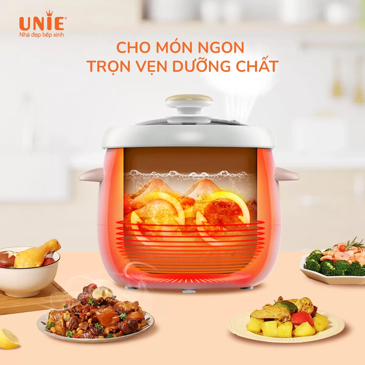 Nồi nấu chậm Unie USC10W dung tích 1L, lòng nồi gốm ceramic