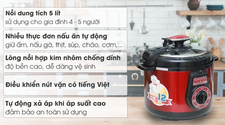 Nồi áp suất điện Sunhouse SHD-1552 5 lít