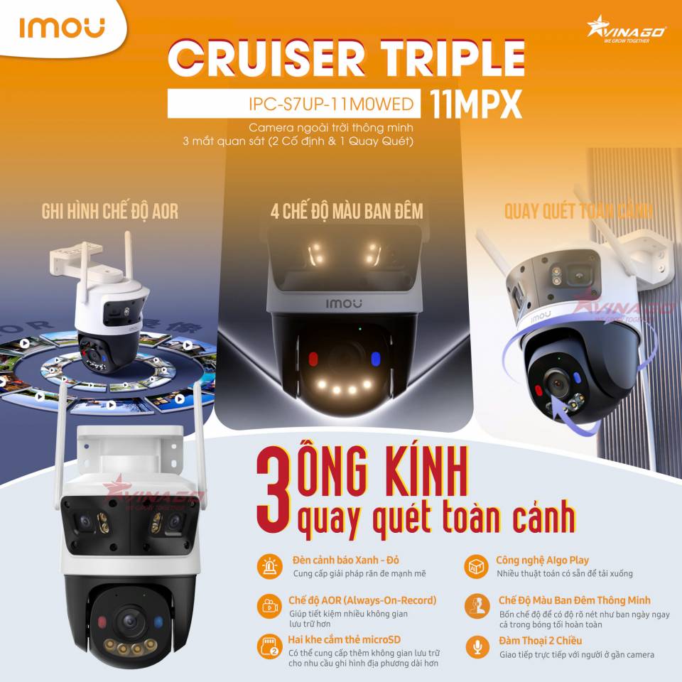 Camera Wifi IMOU Cruiser Triple 11MP IPC-S7UP-11M0WED [3 ống kính, ngoài trời]