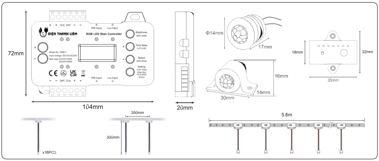 Bộ điều khiển LED cầu thang đủ màu Điện Thanh Liêm