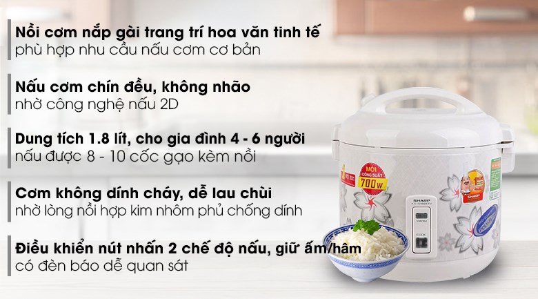 Nồi cơm nắp gài Sharp 1.8 lít KS-N182ETV/N181ETV