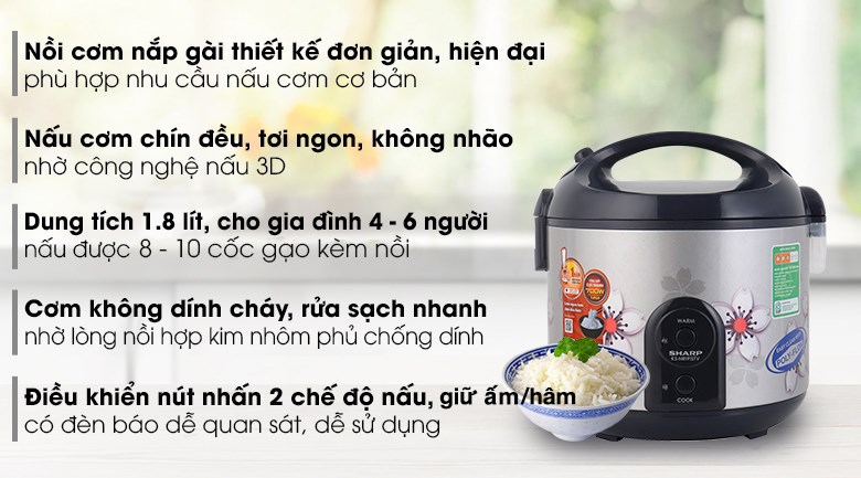 Nồi cơm nắp gài Sharp 1.8 lít KS-NR191STV