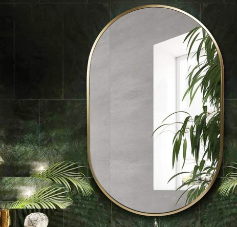 Gương 45x60cm oval viền nhôm vàng DKT