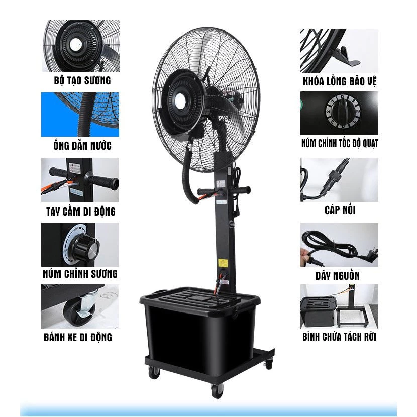 Quạt Hơi Nước Phun Sương Công Suất Lớn - Dung tích 42L