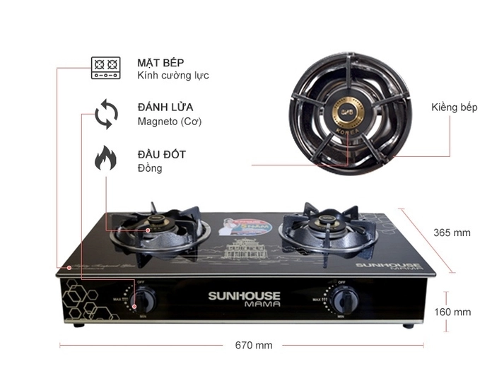 Bếp gas dương kính Sunhouse MAMA MMBB0787B