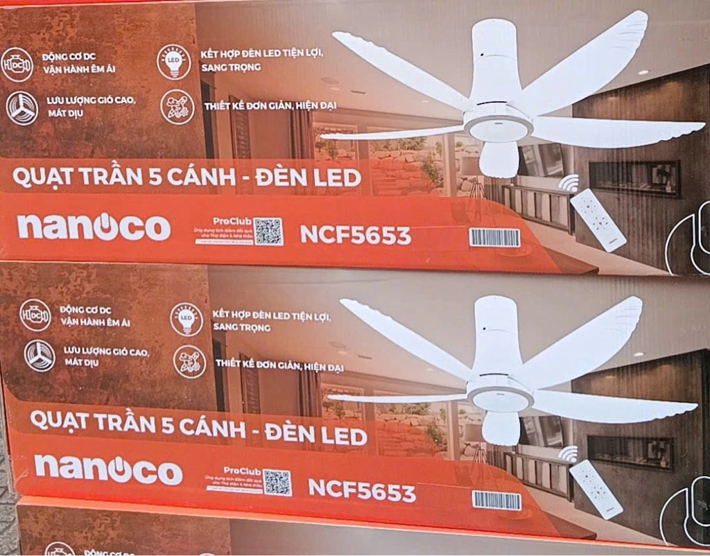 Quạt trần 5 cánh - Đèn Led có remote Nanoco model NCF5653-WL ( Công suất 69W, động cơ DC)