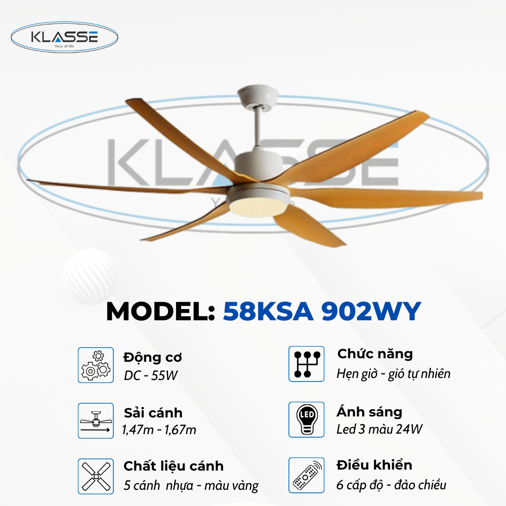Quạt một đèn Klasse 58KSA 902WY