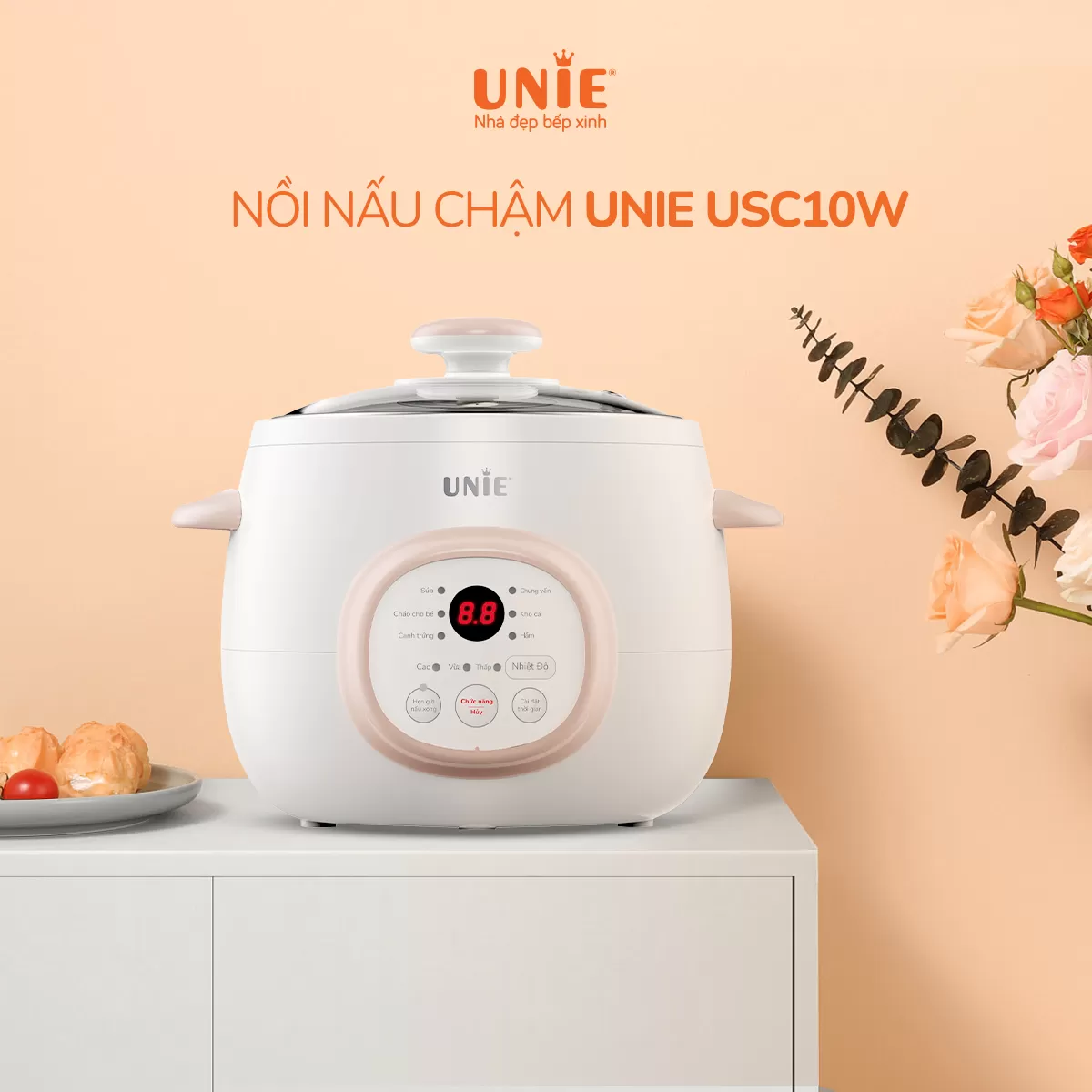 Nồi nấu chậm Unie USC10W dung tích 1L, lòng nồi gốm ceramic