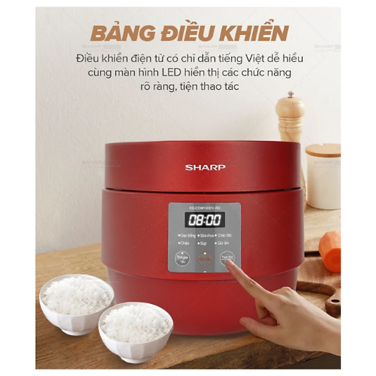 Nồi cơm điện tử Sharp KS-COM100DV-RD dung tích 1 lít