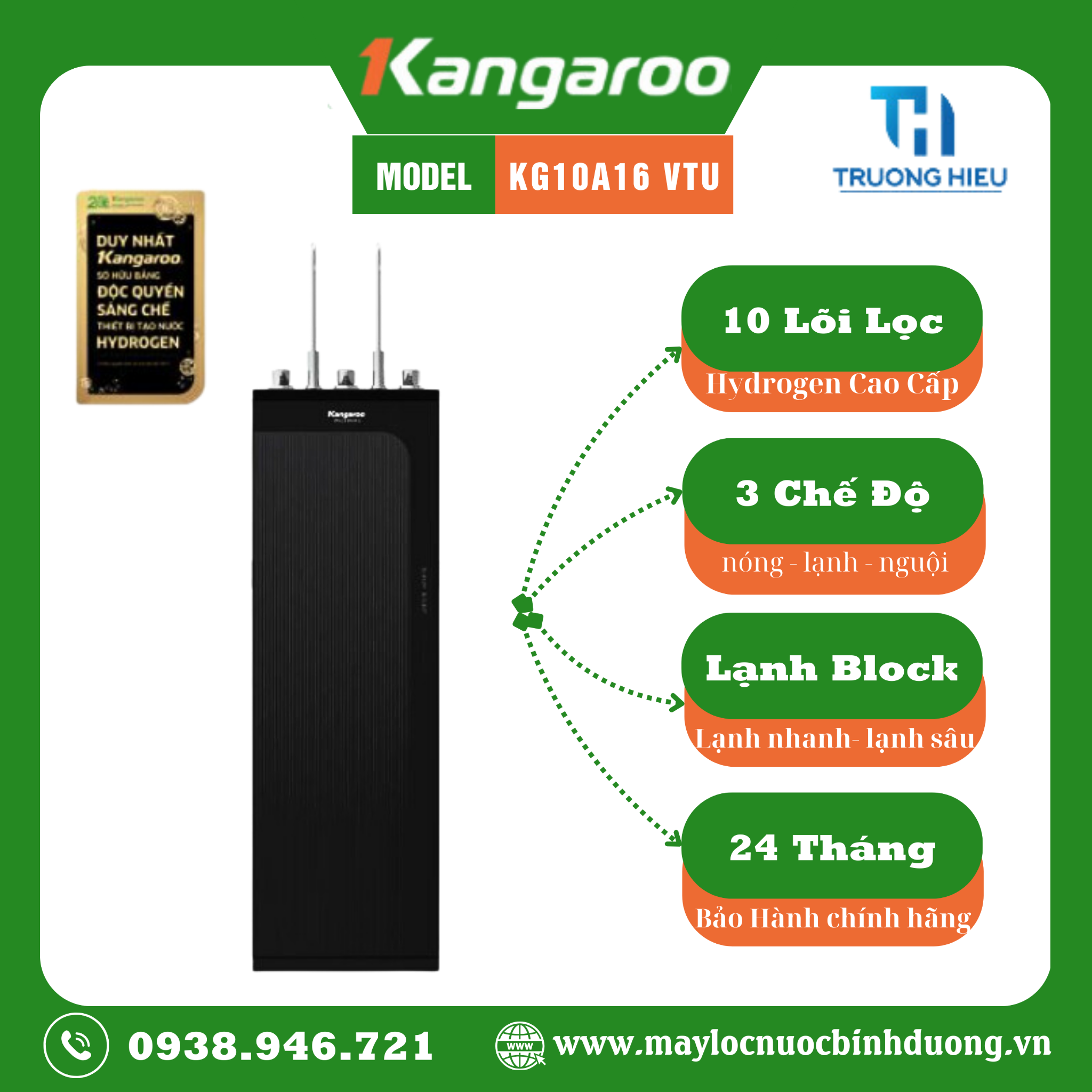 Máy lọc nước Kangaroo Hydrogen Infinity nóng lạnh KG10A16