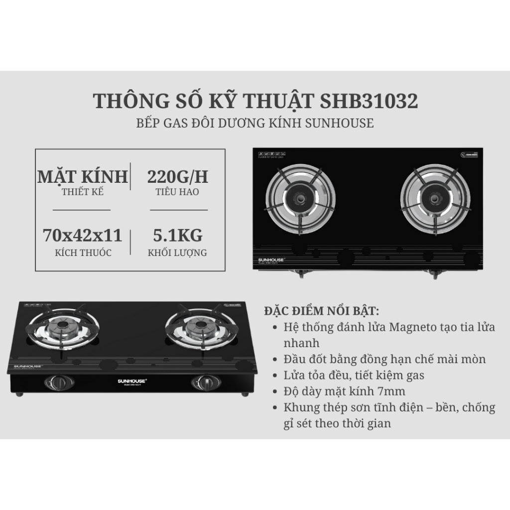 Bếp gas dương kính Sunhouse SHB31032-V