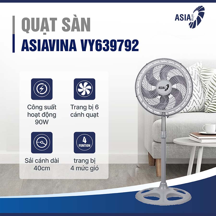 Quạt đứng ASIAvina TURBO PLUS VY639792 - Xám - 90W