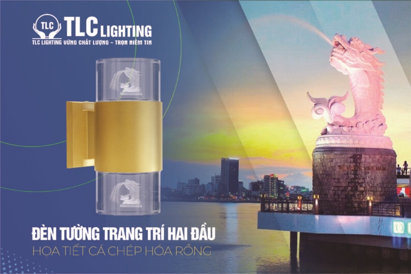 Đèn trang trí 2 đầu thân vàng cá chép hóa rồng 14W AS xanh dương