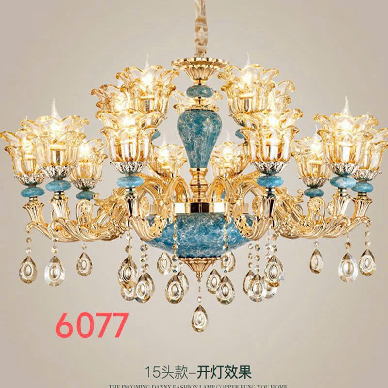 Đèn chùm đá xanh tân cổ điển 15 tay TBD-13/15T