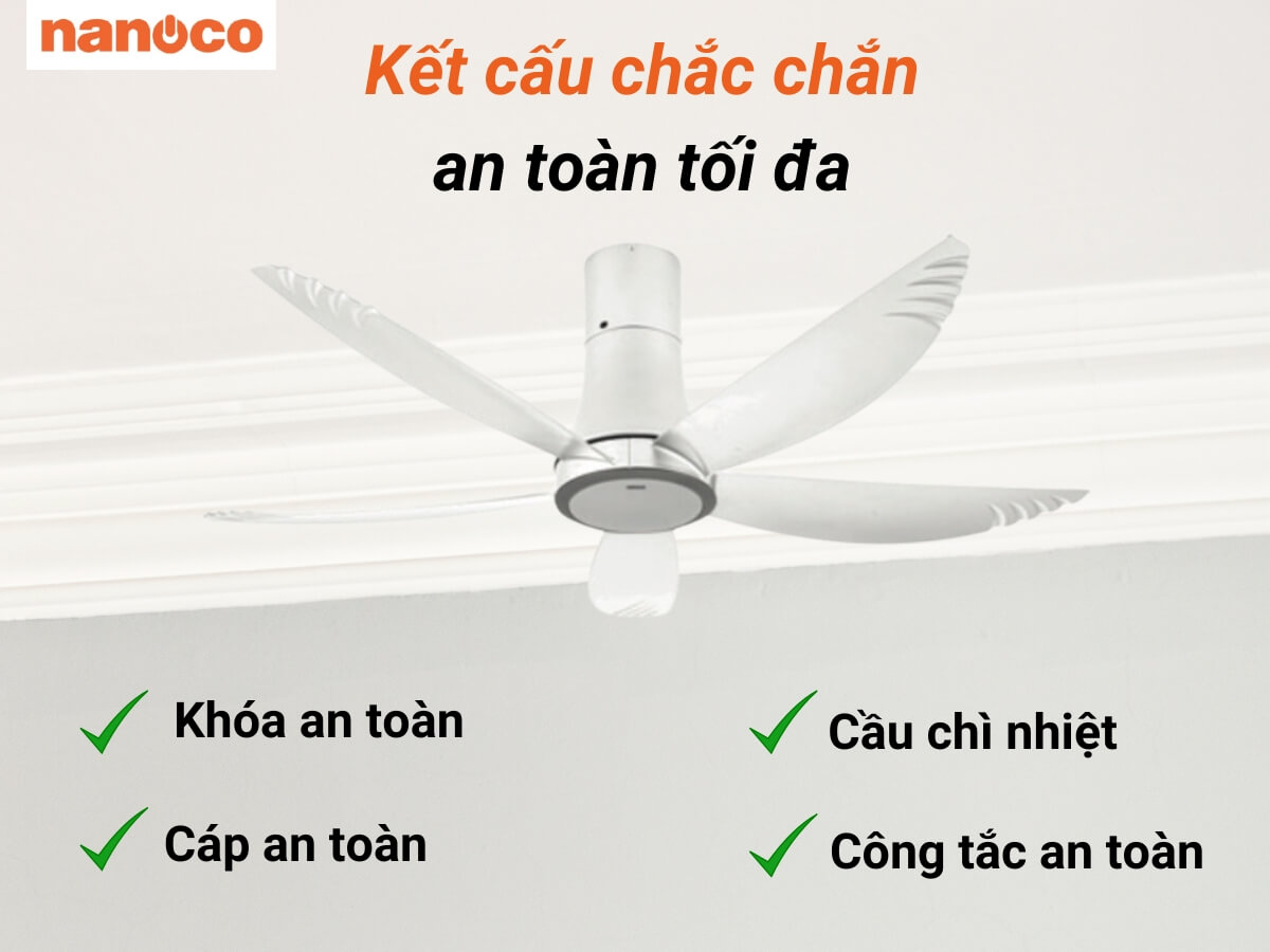 Quạt trần 5 cánh - Đèn Led có remote Nanoco model NCF5653-WL ( Công suất 69W, động cơ DC)