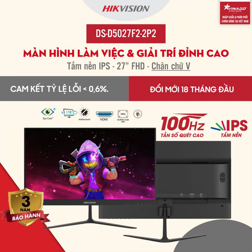 Màn hình HIKVISION DS-D5027F2-2P2 | 27 inch, Full HD, IPS, 100Hz, 5ms, phẳng
