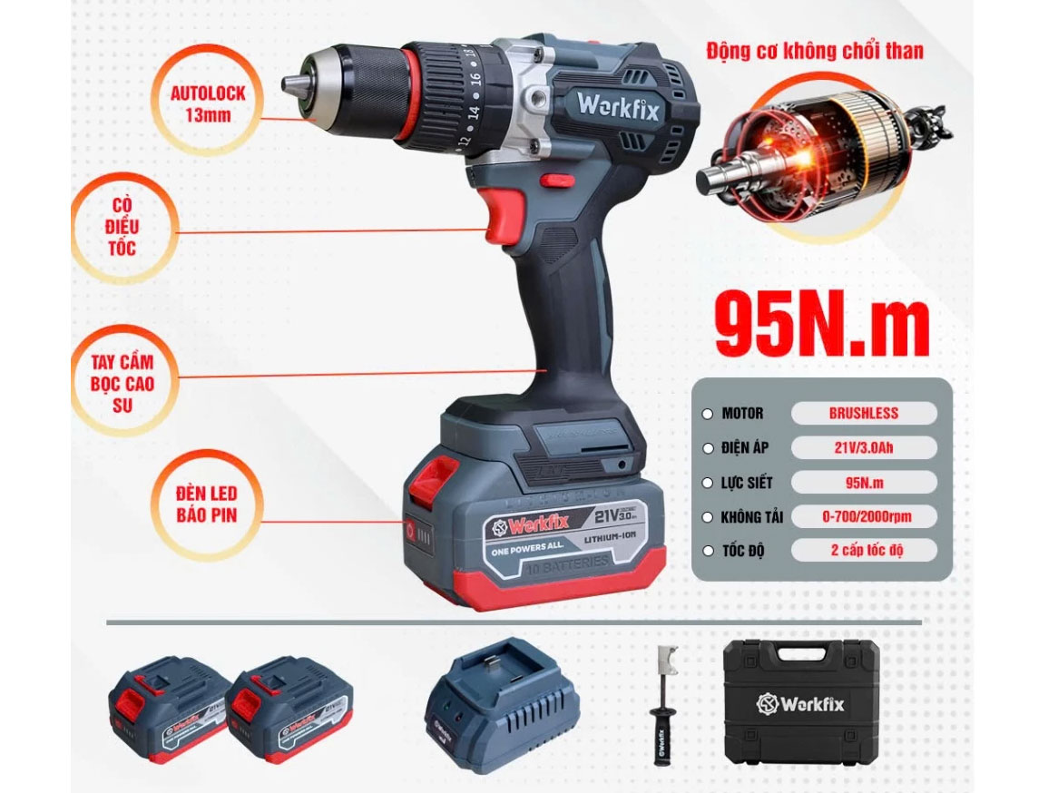 Máy khoan pin Workfix WF-ID1395BL 13mm