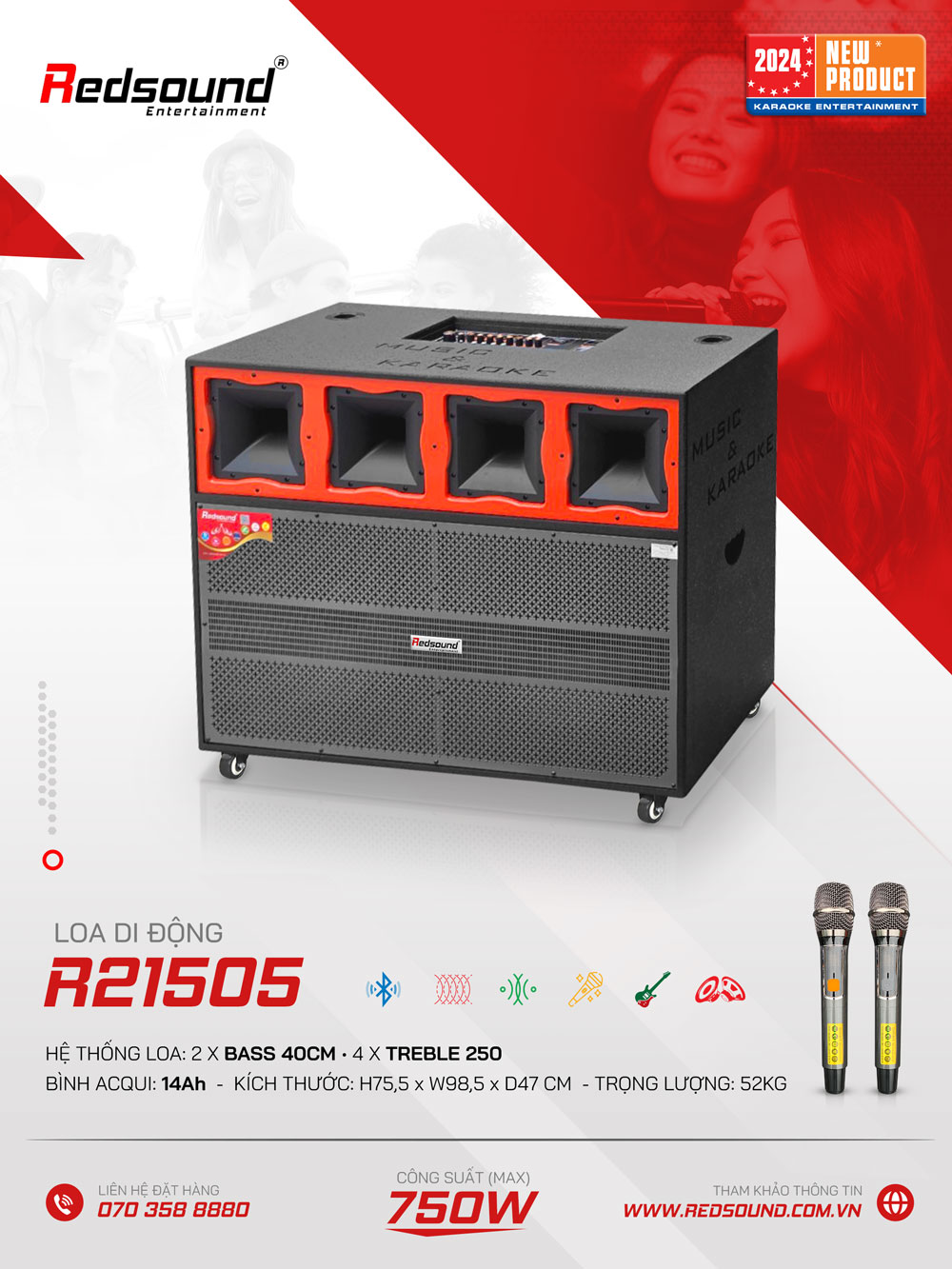 Loa kéo di động Redsound R21505 bass 4 tấc đôi