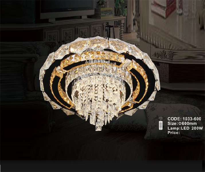 Đèn mâm tròn pha lê hiện đại kính 1033/600